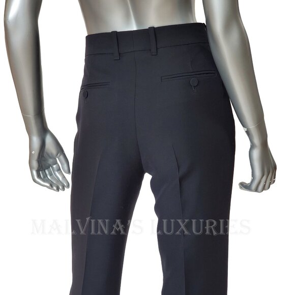 GUCCI PANTS BLACK SILK WOOL CREASED TROUSERS w LOGO BUTTON sz IT 44 US 8 - Picture 9 of 14